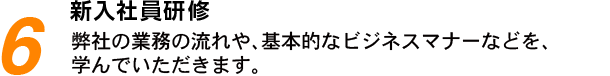 6.新入社員研修：弊社の業務の流れや、基本的なビジネスマナーなどを、学んでいただきます。